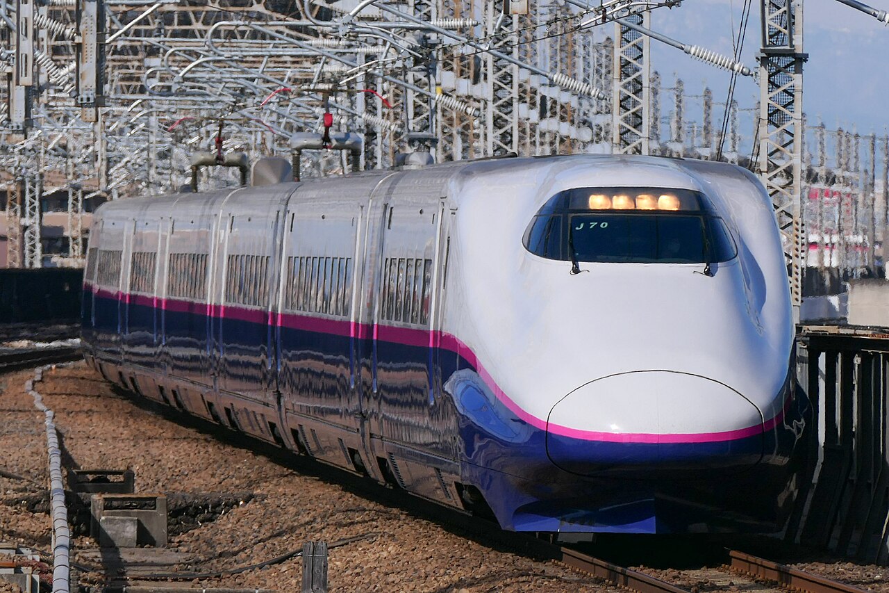 An E2 series 1000 subseries set J70 working a "Toki" service to Tokyo enters Ōmiya Station.