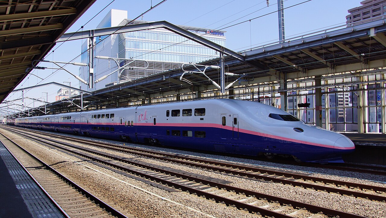 A JR East E4 series set P5 on the Max Toki 316 service from Niigata to Tokyo at Takasaki Station.
